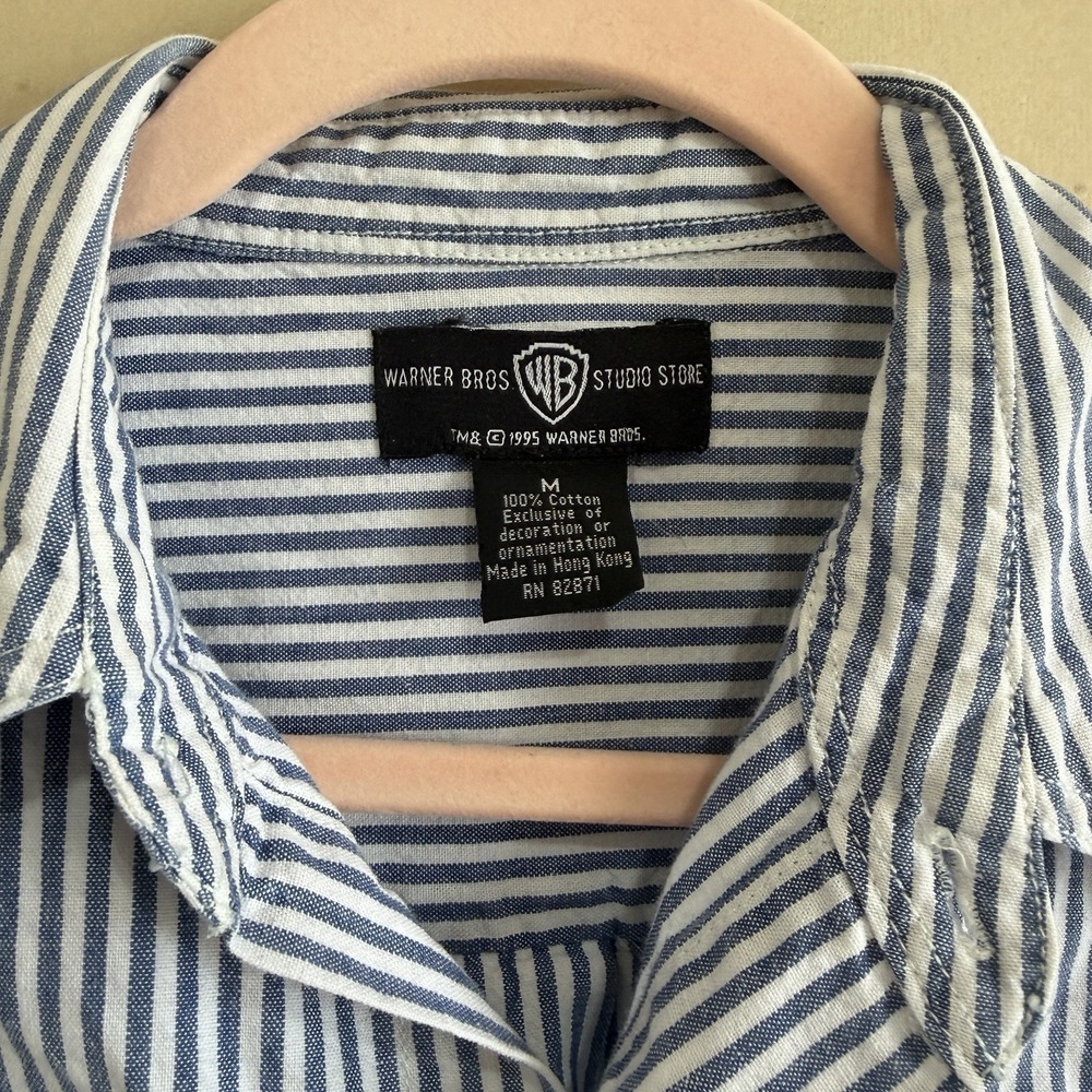Vintage 1995 Warner Bros Looney Tunes Striped Shirt Women Size M Cartoon - Picture 3 of 4